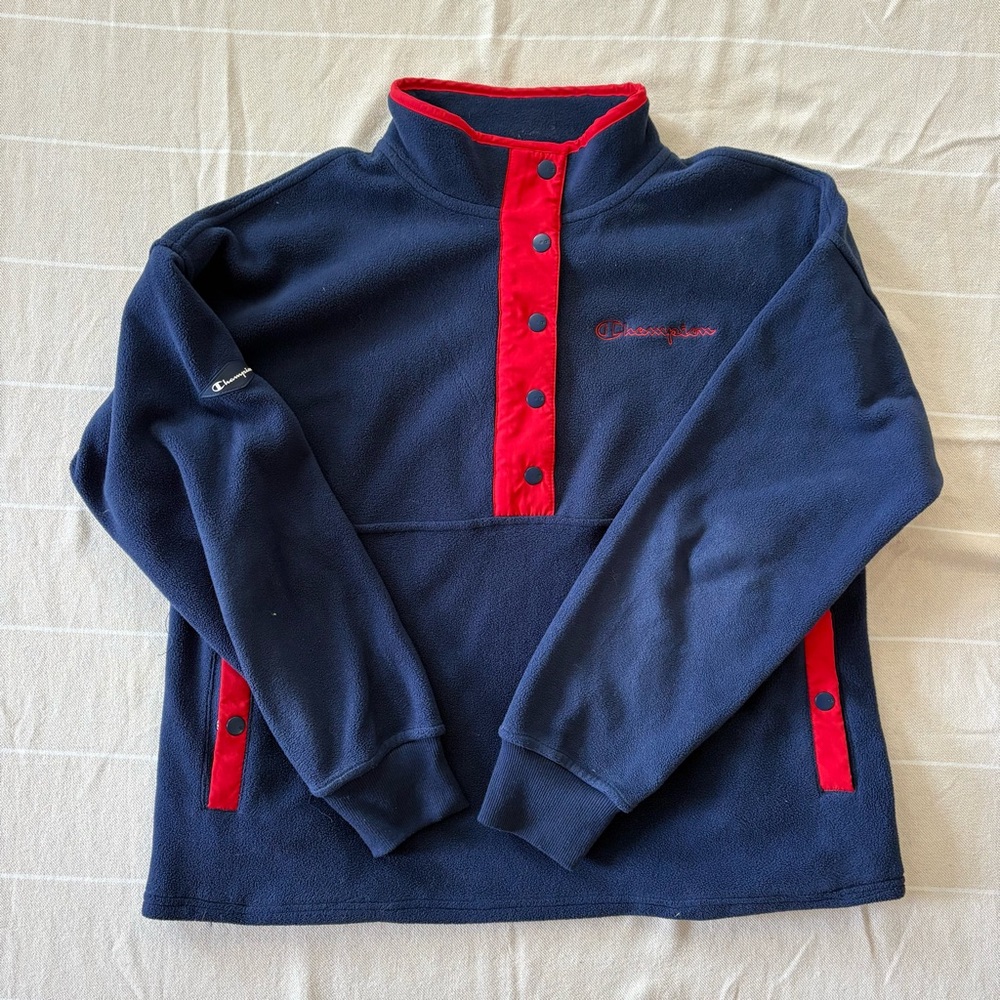 Champion Navy Zip Fleece with Red Accents